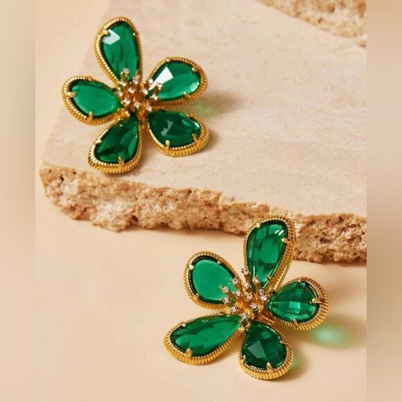 Green flower earrings N335 - Picture 1 of 8